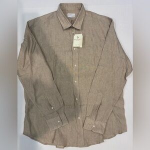 Mario Romano NEW Mens XL Tan Linen Made Italy Button Down Long Sleeve Casual